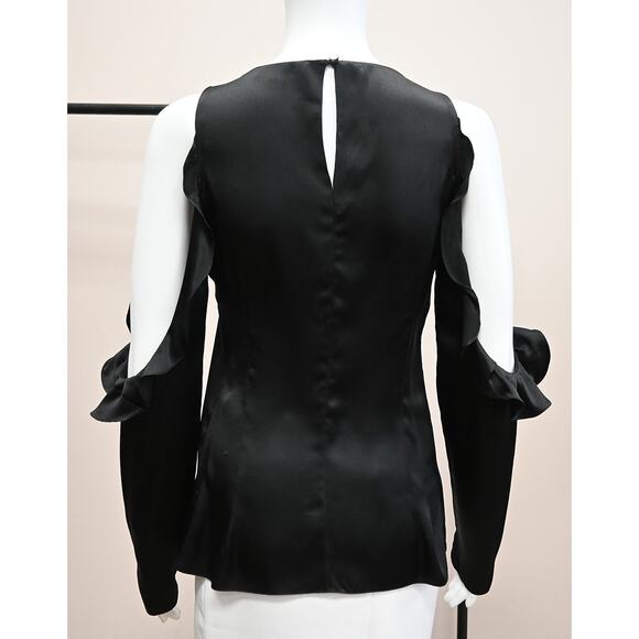 Cushnie Et Ochs | Black Cold Shoulder Ruffle Sleeve Blouse | Size 0 - Picture 2 of 5